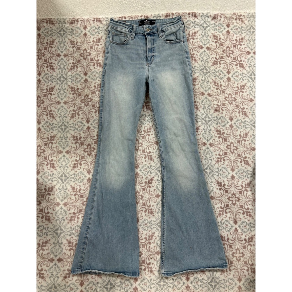 Hollister Soft Stretch High Rise Flare Jeans Light Wash Raw Hem 2R W26R